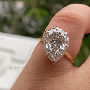 2.50 CT Pear Cut Lab Created Diamond Solitaire Ring, 10K Solid Yellow Gold HPHT Diamond Ring, Engagement Ring For Her, Gift For Girlfriend