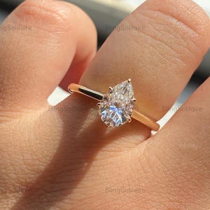 2.00 CT Pear Cut Lab Created Diamond Solitaire Ring, 14K Solid Yellow Gold IGI Certified Diamond Wedding Ring, Promise Women Jewelry Ring