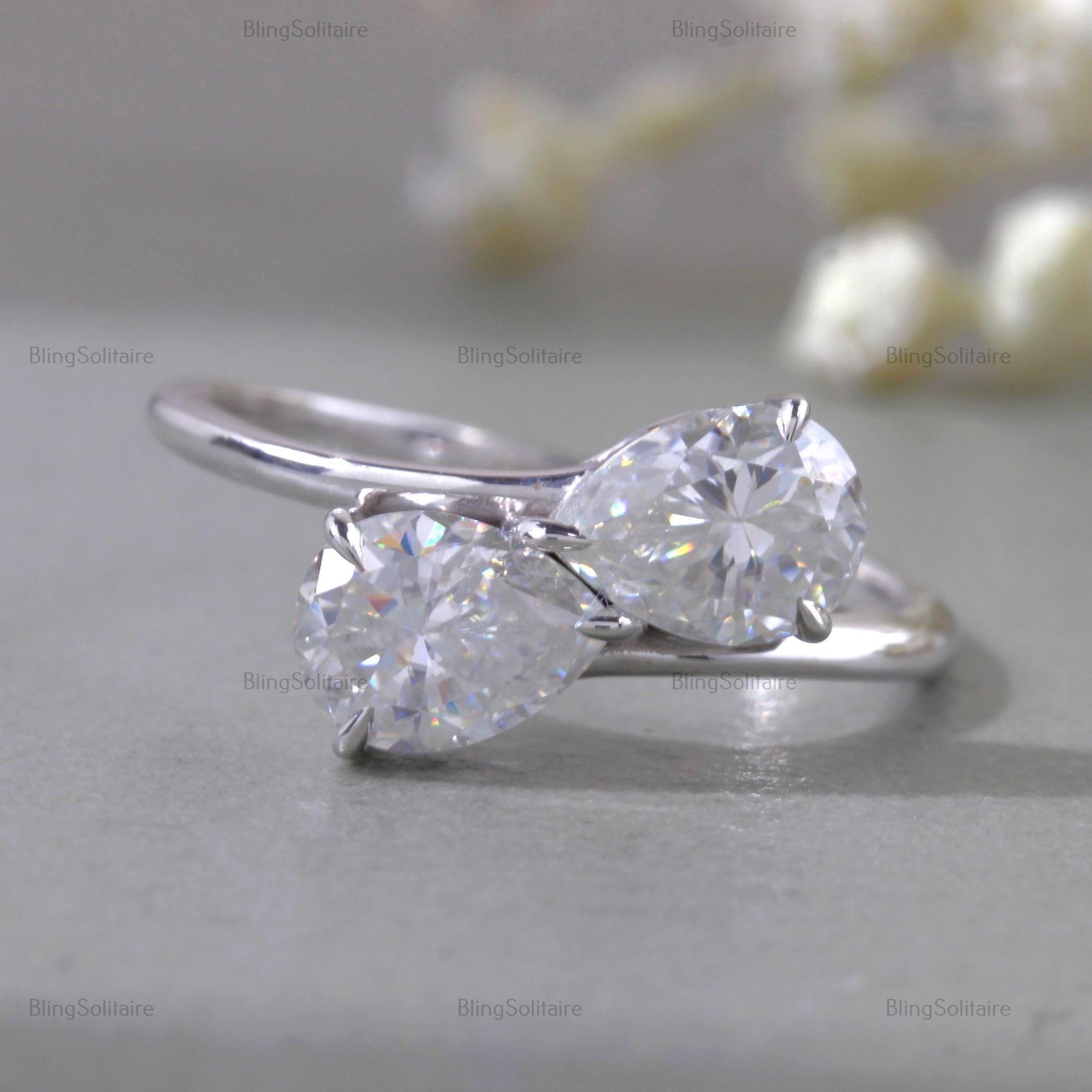Pear Cut Lab-Grown Diamond Toi Et Moi Ring, 10K Solid White Gold GIA Certified Diamond Two Stone Ring, Unique Wedding Ring, Gift For Women