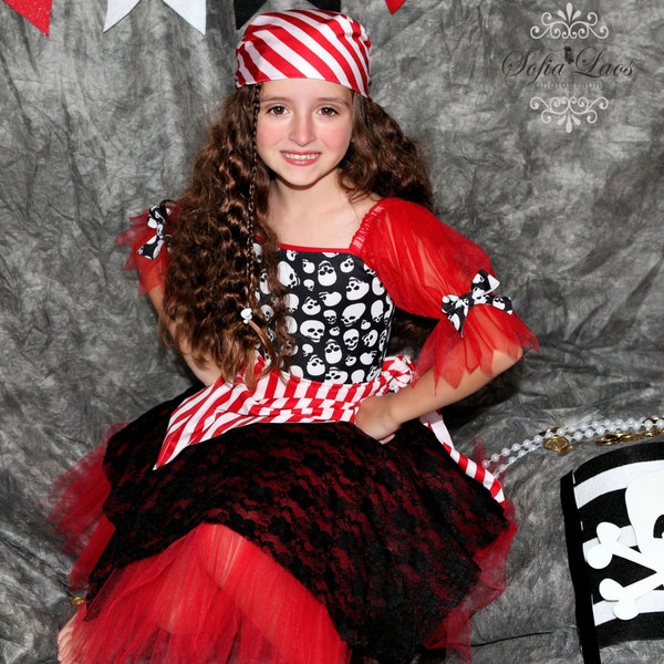Pirate costume Red Pirate skull tutu costume 3t