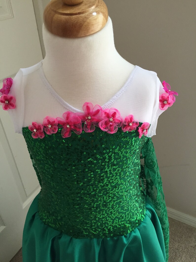 Frozen Fever costume Elsa inspired green dress 5 satin style Etsy