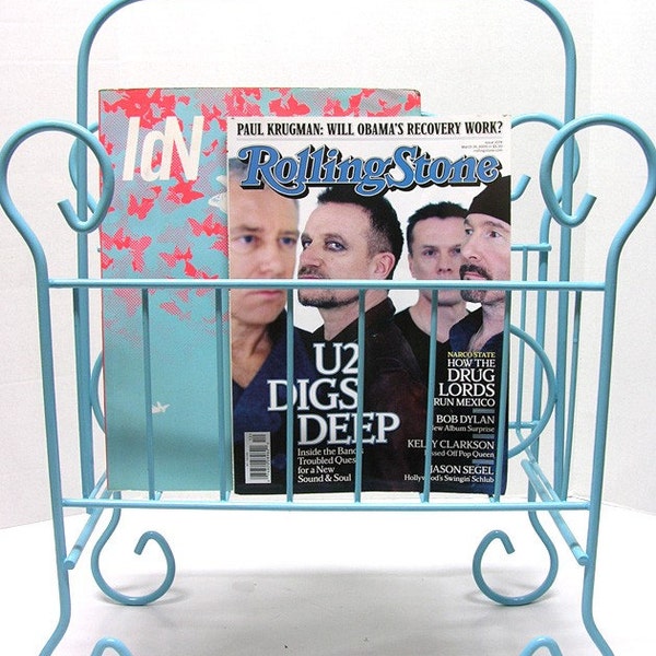 Mid Century 24 Inches Metal Blue Magazine Rack