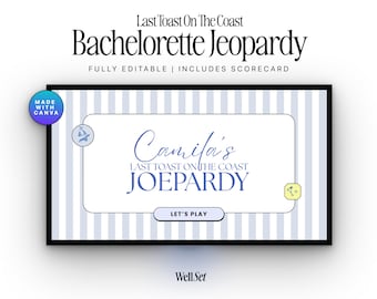 Last Toast Bachelorette Jeopardy Game Template, Editable Canva PowerPoint, Fun Bridal Party Game for Girls Night, Hen Do Activities