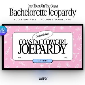 Bachelorette Jeopardy Game Template, Editable Canva PowerPoint, Fun Bridal Party Game for Girls Night, Coastal cowgirl, Hen Do Activities
