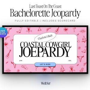 Bachelorette Jeopardy Game Template, Editable Canva PowerPoint, Fun Bridal Party Game for Girls Night, Coastal cowgirl, Hen Do Activities