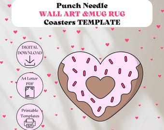 Punch Needle Patterns for Beginners | Punch Needle Template | Valentine's Day Coaster | Mug Rug | Yarn Art | Needle Punch Embroidery File.