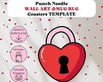 Punch Needle Patterns for Beginners | Punch Needle Template | Valentine's Day Coaster | Mug Rug | Yarn Art | Needle Punch Embroidery File.