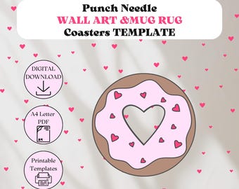 Punch Needle Patterns for Beginners | Punch Needle Template | Valentine's Day Coaster | Mug Rug | Yarn Art | Needle Punch Embroidery File.