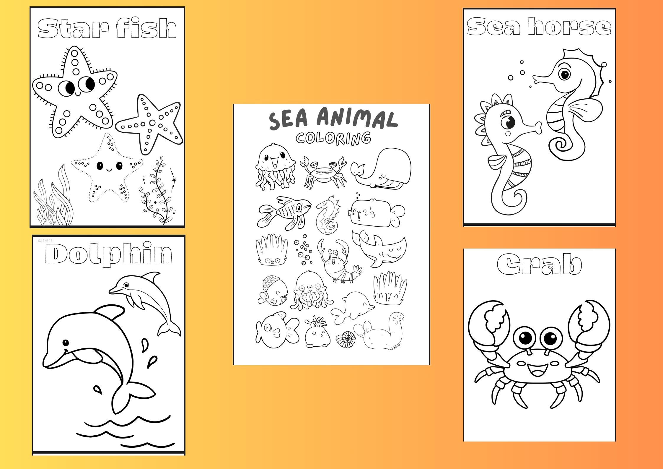 13 Pages Printable Under the Sea/sea Animals Colouring Pages for Kids ...