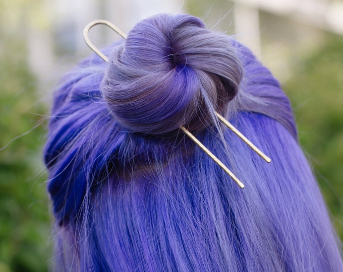 Horseshoe Textured Brass Hair Pin Bun Topknot French Twist Holder 5 and