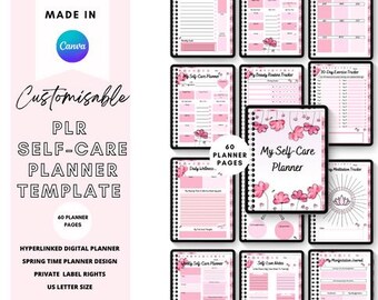 Planificador digital de autocuidado de primavera, planificador digital de autocuidado, imprimible, diario de atención plena, impresión digital, plantilla editable de Canva