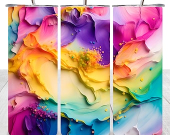 Envoltura de vaso de arcoíris para mujer, diseño de sublimación PNG, envoltura de vaso delgado de 20 oz de color arcoíris