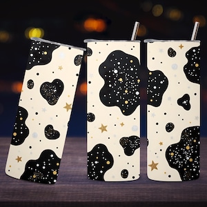 Glitter Cow Print Tumbler Wrap, 20 oz Skinny Tumbler Wrap Png, Black White Cow Print Skinny Tumbler PNG Sublimation Design