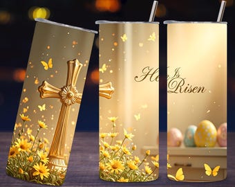 Envoltura para vaso con el lema "Él ha resucitado", envoltura para vaso de Pascua, diseño de sublimación para vaso delgado de 20 oz, envoltura para vaso cristiano, descarga digital instantánea
