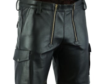 Shorts cargo de carpintero de cuero para hombre - Estilo castidad