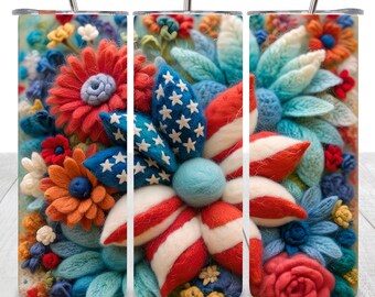 Descarga digital instantánea en formato PNG para envoltorio de vaso del 4 de julio, diseño de sublimación de la bandera estadounidense, PNG patriótico floral, envoltorio de vaso del Día de la Independencia