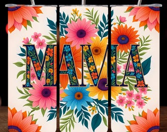 Envoltura para vaso flaco de 20 oz de mamá, descarga digital instantánea PNG, diseño de sublimación de girasol, envoltura para vaso floral de mamá, descarga digital