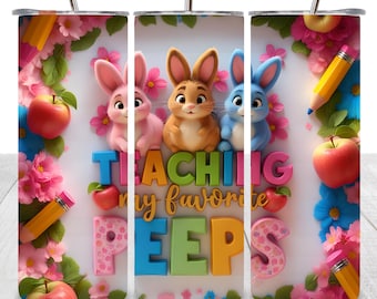 Enseñando a mis Peeps favoritos Vaso delgado de 20 oz Sublimación png, Envoltura de vaso de Pascua png, Diseños de vasos Peeps de 20 oz, Pascua del maestro