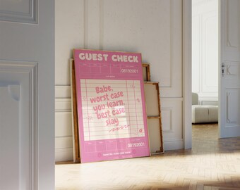 Art mural rose inspiré des chèques d'invité – Décoration d'intérieur et affiche d'affirmation de soi