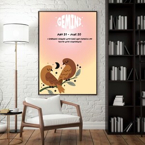 Gemini Zodiac Wall Art – Minimalist Astrology Printable | Gemini Gift | Digital Download | Modern Zodiac Print