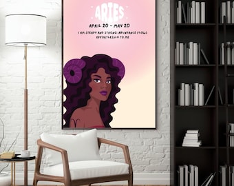 Aries Zodiac Wall Art – Minimalist Digital Print with Empowering Affirmation | Aries Gift | Astrology Printable