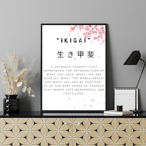 Ikigai Definition Print, Spiritual Printable Japanese Word Definition Wall Art, Japandi Wall Decor, Word Meaning Print, Japanese Wall Art