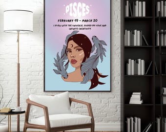 Pisces Zodiac Wall Art – Minimalist Astrology Printable | Pisces Gift | Digital Download | Intuitive & Creative Decor