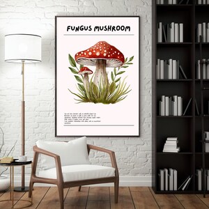 Minimalist Wall Art Print | Fungi Mushroom Poster | Botanical Cottagecore Decor | Psychedelic Mushroom Printable