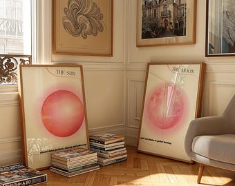 Sun and Moon Wall Art Set Printable | Pink Poster (Digital Download)