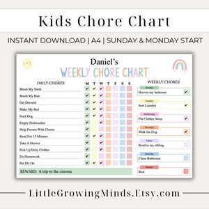 Editable Chore Chart for Kids | Printable | Kids Daily Weekly Responsibility Chart | Kids Chore List | Kids Daily Routine Checklist | PDF