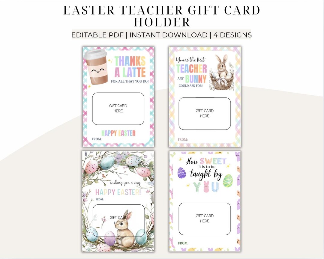 Teacher Easter Bunny Gift Card Holder | Editable Gift Card Holders ...
