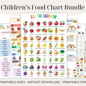 Kinder Ernährung Tabelle Printable Bundle, Gesunde Ernährung Lernposter, Vitamine und Mineralstoffe, Regenbogen Tabelle, Eat The Rainbow Checklist