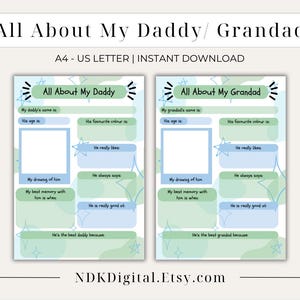 Alles over mijn vader afdrukbaar | Vaderdagcadeau | Invulkaart voor vader | Verjaardagscadeau voor papa | Vaderdagcadeau | Afdrukbaar Vaderdagcadeau
