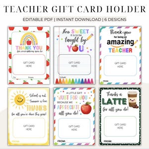 Modelo de porta-presente para professor de fim de ano, modelo de porta-presente para professor, cartão-presente para impressão, download instantâneo