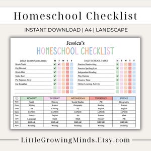 Homeschool Checklist | Editable Homeschool Planner | Daily Schedule for Kids | School Routine Printable | Daily Homeschool Checklist