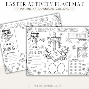 Printable Easter Story Activity Placemat, Easter Coloring Page For Kids, Resurrection Craft, Jesus Is Risen Sunday School Activity Mat Sheet