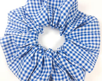 Royal Blue Gingham Handmade Cotton Scrunchie, School uniform style, Large and Mini Sizes