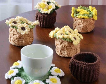 Crochet Sunflower Coaster, Handmade Round Flower Cup Holder, Car Coaster,Floral Gift for Her,Housewarming Coaster Decor,Cute gift for friend