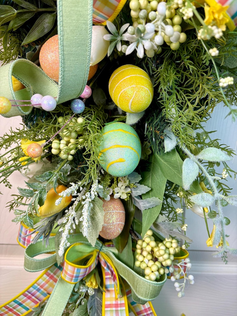 Handcrafted Easter Swag | Pastel Eggs & Floral Door Decor - Etsy