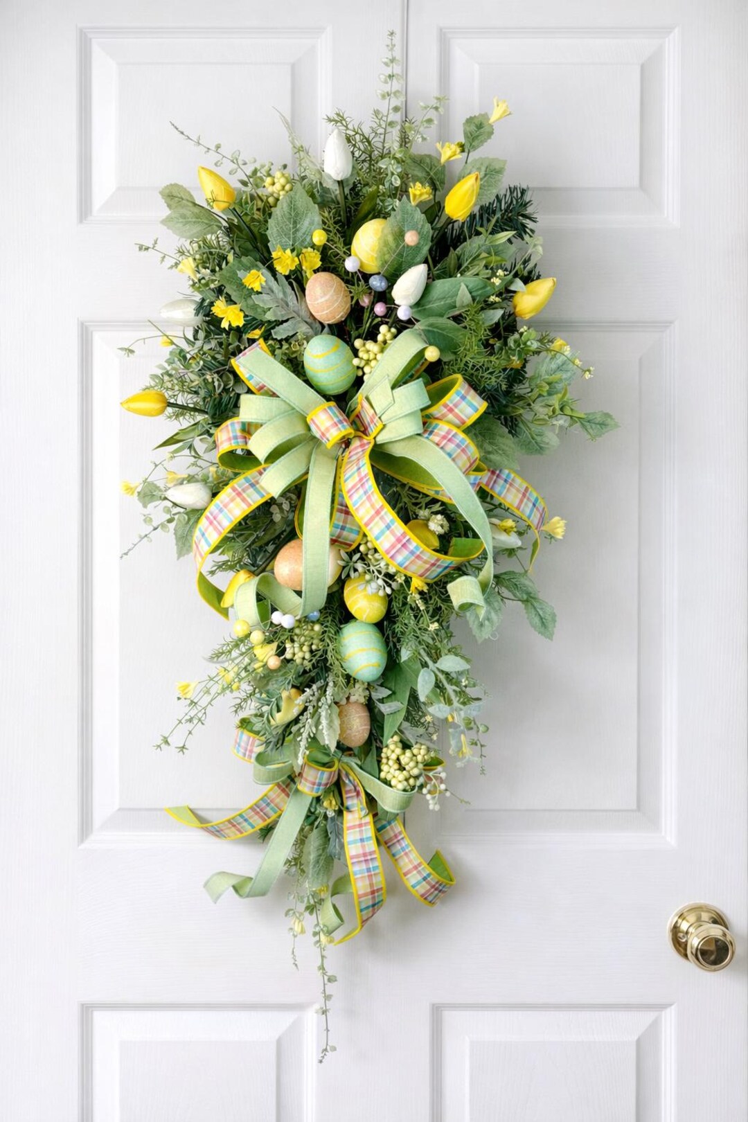 Handcrafted Easter Swag | Pastel Eggs & Floral Door Decor - Etsy