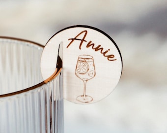 Personalized Cocktail Drink Tags - Custom Aperol Spritz Glass Name Tags for Wedding, Bachelorette, Hen, Bridal Party -  Glass Marker