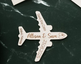 Airplane Save the Date Magnets - Custom Wooden Travel Theme Wedding Invitations - Personalized Save the Dates - Destination Wedding