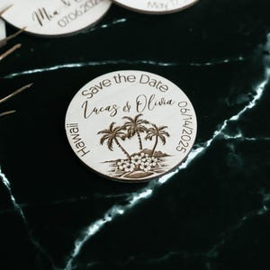 Personalized Wedding Save the Date Magnets - Custom Tropical Wooden Save the Date Magnets - wood invitation - wedding invite - personalised