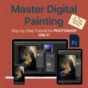 Può includere: Un tutorial di pittura digitale per Photoshop, con una persona di pelle scura che suona uno strumento musicale. Il tutorial fa parte di una serie di apprendimento di 8 clip.
