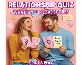 関係性クイズ印刷可能 - デートの夜、記念日、クリスマスに楽しめるカップルゲーム - 100 ポイントカップルクイズ PDF - 即時ダウンロード