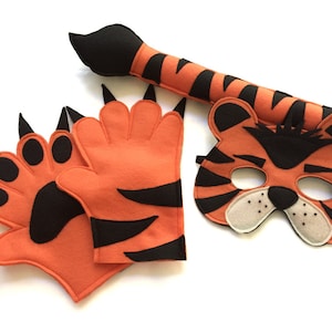 Children&#39;s Safari Jungle TIGER Animal Felt Costume Set Mask Tail and Paws