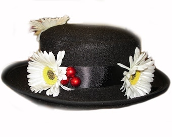Custom Boutique MARY POPPINS Inspired Nanny's Black Hat
