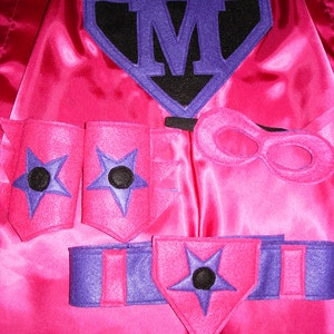 Children's Custom Superhero Personalized Kids Cape Including Matching Mask, Belt and Wrist Cuffs image 1