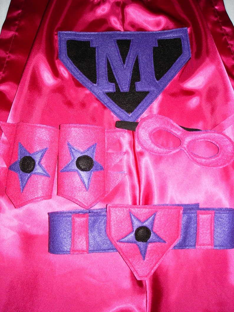 Children's Custom Superhero Personalized Kids Cape Including Matching Mask, Belt and Wrist Cuffs image 1