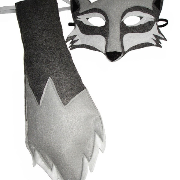 Children's Woodland Animal WOLF Felt Mask and Tail Set